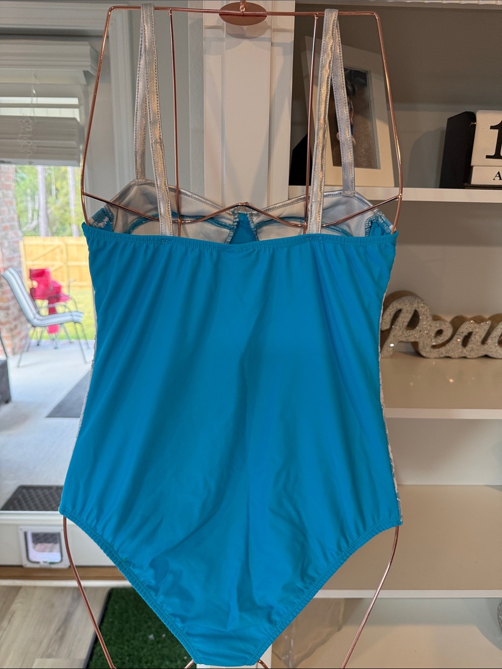 Forplay Tea Time Turquoise and White Lace Corset Bodysuit with Cape - Picture 3 of 10
